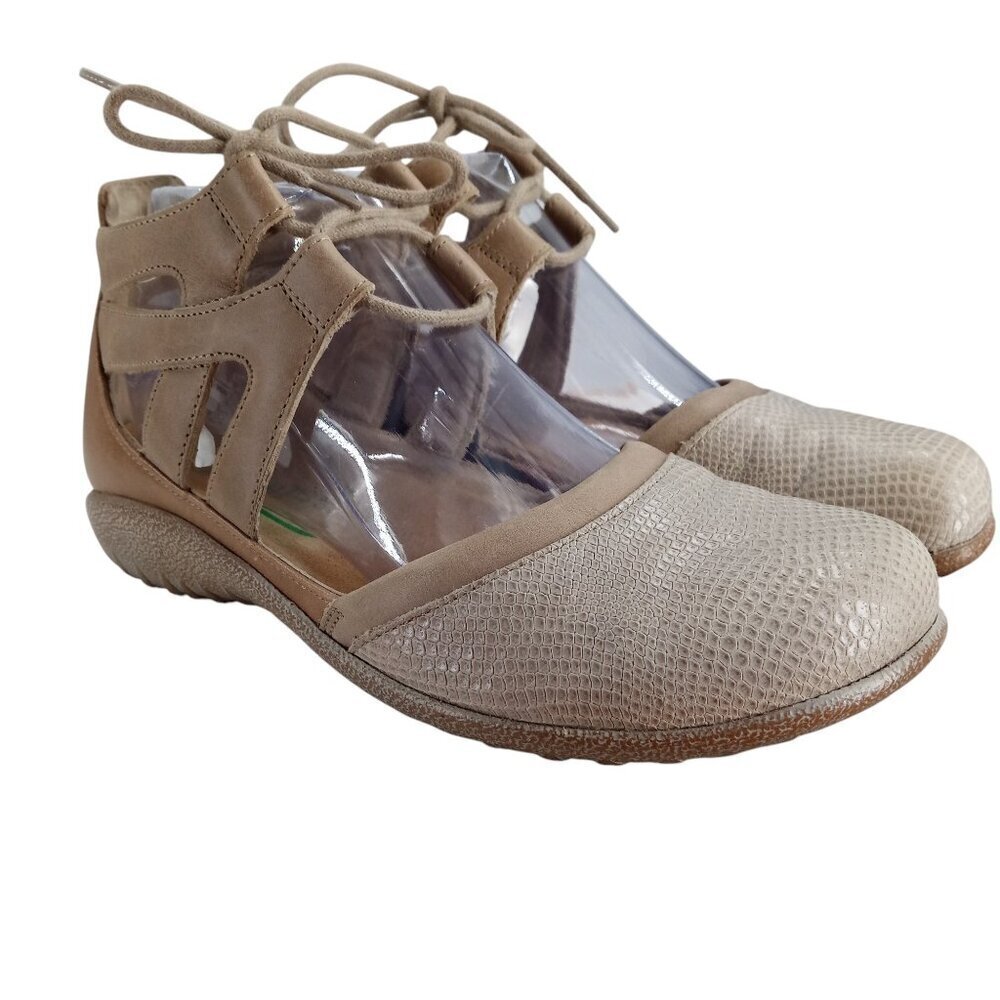 Naot Kata Beige Leather  Lace Up Gladiator Comfort Shoes Size 38 US 7-7.5